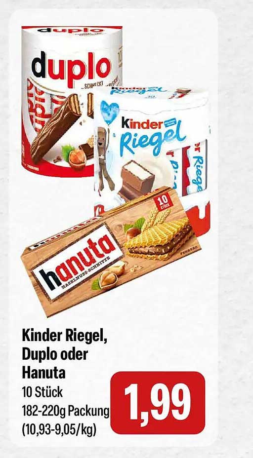 Kinder Riegel, Duplo oder Hanuta 10 Stück - 182-220g