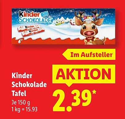 Kinder Schokolade Tafel 150 g