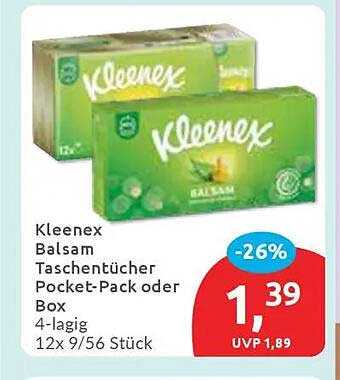 Kleenex Balsam Taschentücher Pocket-Pack oder Box - 4-lagig