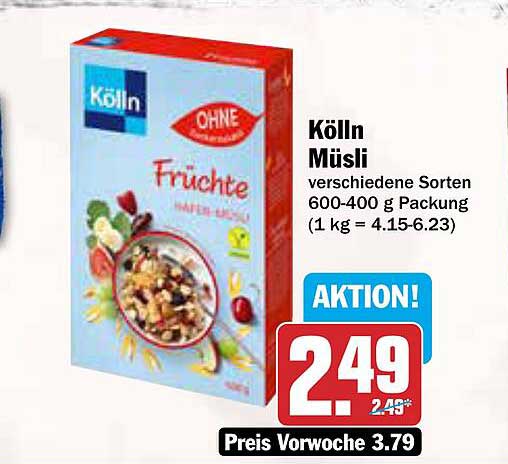 Kölln Müsli Früchte 600-400 g Packung
