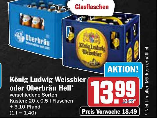 König Ludwig Weissbier oder Oberbräu Hell - Aktionspreis!