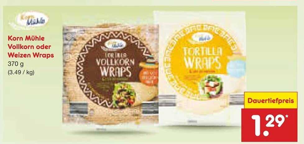 Korn Mühle Vollkorn oder Weizen Wraps 370 g