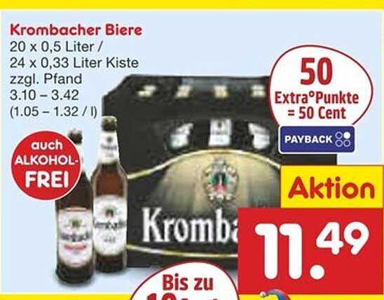 Krombacher Biere 20 x 0,5 Liter / 24 x 0,33 Liter Kiste zzgl. Pfand