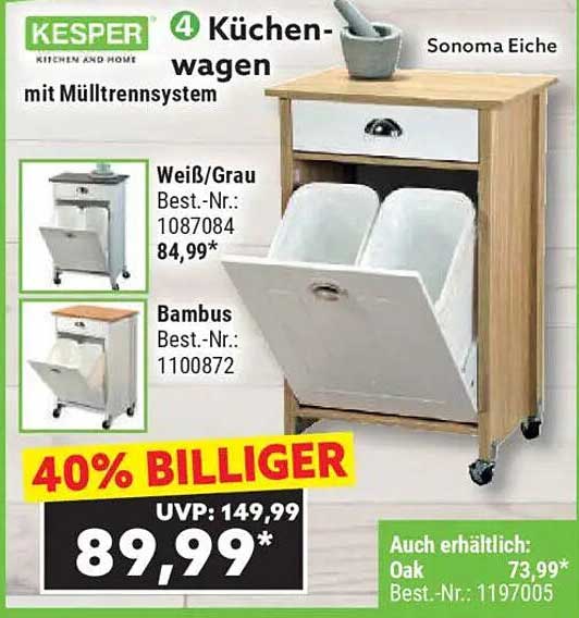 Küchenwagen mit Mülltrennsystem von Kesper - 40% Rabatt!
