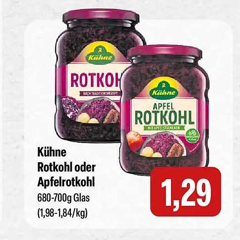 Kühne Rotkohl oder Apfelrotkohl 680-700g Glas