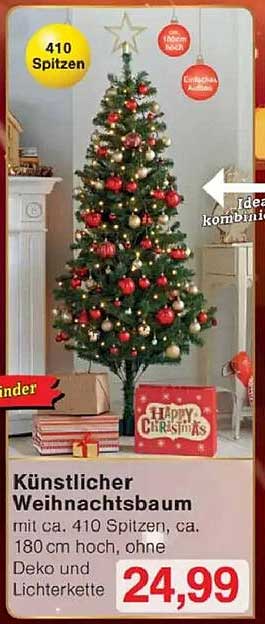 Künstlicher Weihnachtsbaum mit 410 Spitzen, 180 cm hoch, ohne Deko und Lichterkette