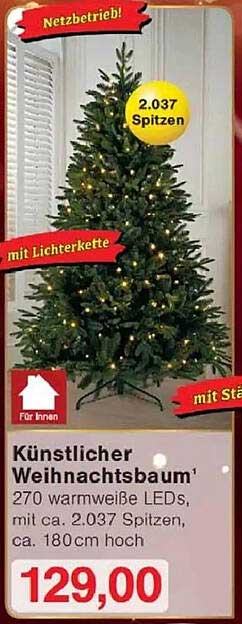 Künstlicher Weihnachtsbaum mit Lichterkette und 270 warmweißen LEDs