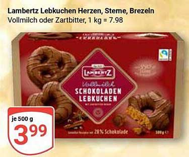 Lambertz Lebkuchen Herzen, Sterne, Brezeln - Vollmilch oder Zartbitter, 500g