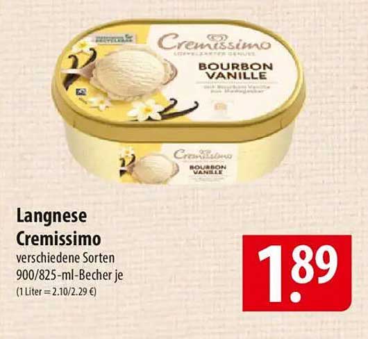 Langnese Cremissimo Bourbon Vanille 900/825 ml