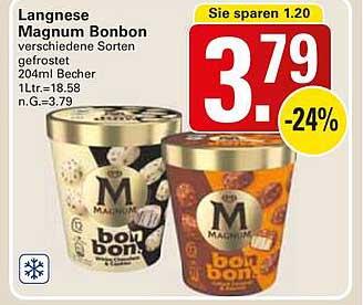 Langnese Magnum Bonbon verschiedene Sorten gefrostet 204ml Becher