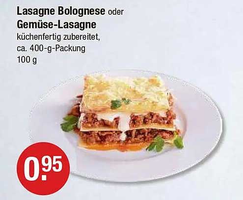 Lasagne Bolognese oder Gemüse-Lasagne 400 g-Packung