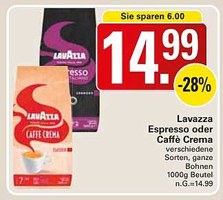 Lavazza Espresso oder Caffè Crema - 28% Rabatt auf verschiedene Sorten