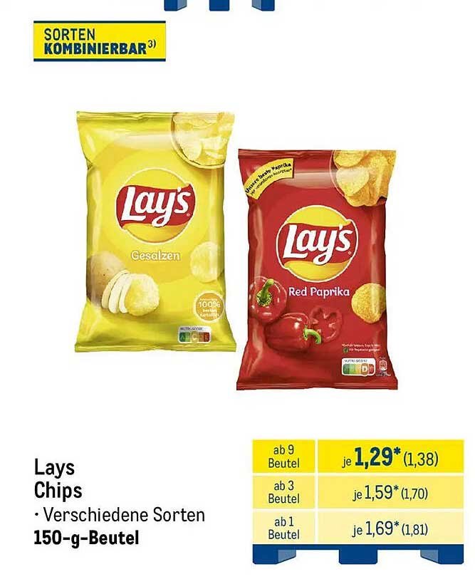 Lays Chips - Verschiedene Sorten 150-g-Beutel
