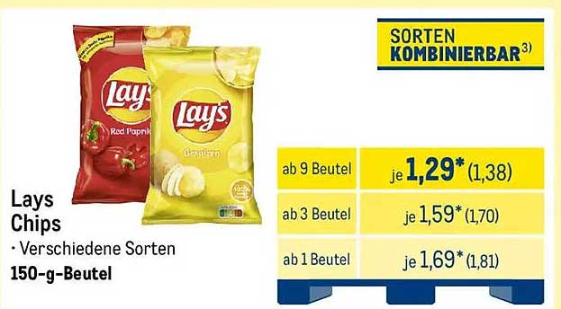 Lays Chips – Verschiedene Sorten 150-g-Beutel