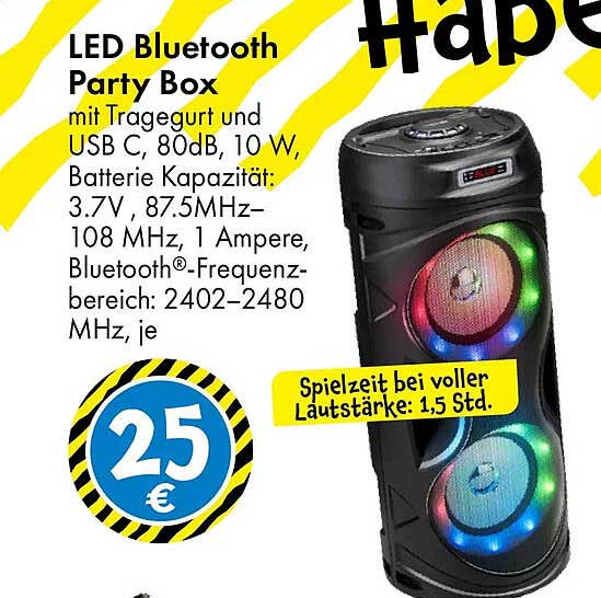 LED Bluetooth Party Box mit Tragegurt und USB C