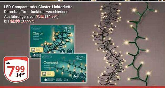 LED-Compact- oder Cluster-Lichterkette dimmbar mit Timerfunktion