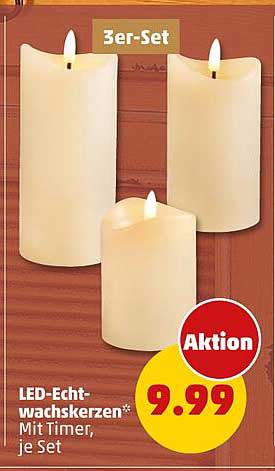 LED-Echtwachskerzen 3er-Set mit Timer