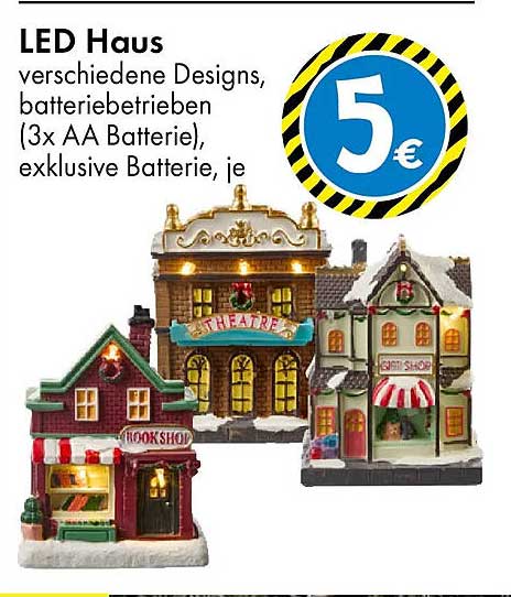 LED Haus verschiedene Designs, batteriebetrieben (3x AA Batterie), exklusive Batterie, je