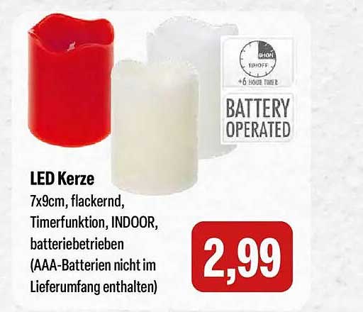 LED Kerze 7x9cm, flackernd, Timerfunktion, INDOOR, batteriebetrieben