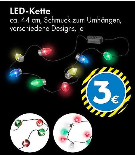 LED-Kette ca. 44 cm, Schmuck zum Umhängen, verschiedene Designs, je