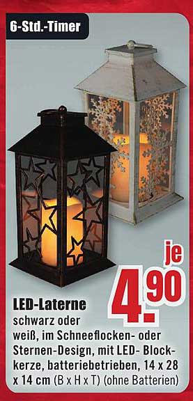 LED-Laterne schwarz oder weiß im Schneeflocken- oder Sternen-Design