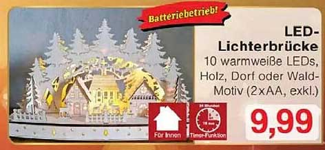 LED-Lichterbrücke - 10 warmweiße LEDs, Holz, Dorf oder Wald-Motiv (2xAA, exkl.)