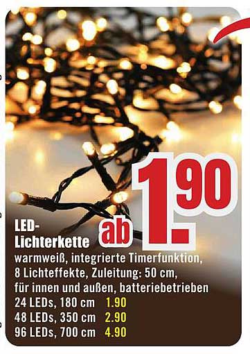 LED-Lichterkette warmweiß mit integrierter Timerfunktion
