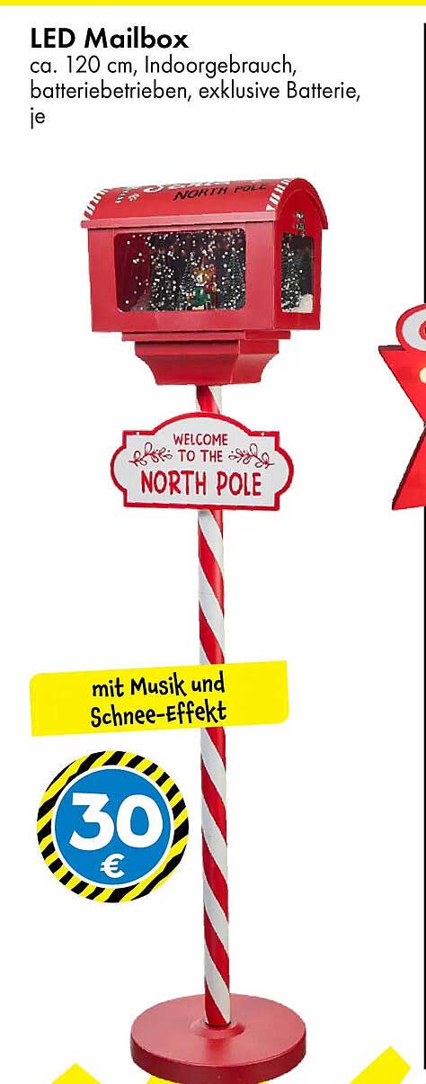 LED Mailbox mit Musik und Schnee-Effekt, ca. 120 cm, batteriebetrieben