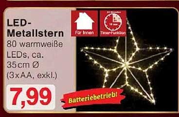 LED-Metallstern mit 80 warmweißen LEDs, ca. 35 cm Ø