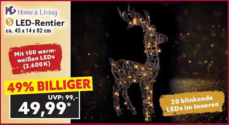 LED-Rentier mit 100 warm-weißen LEDs