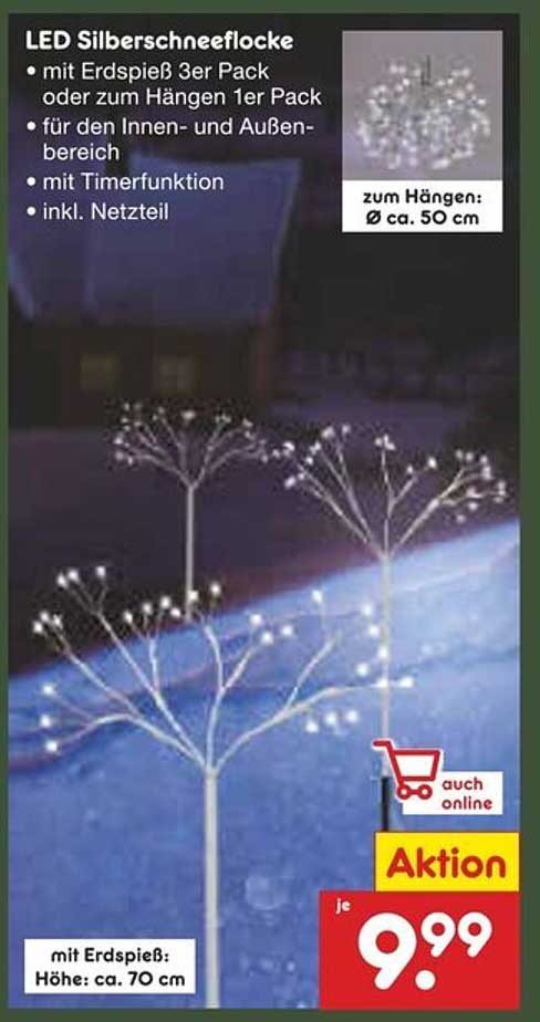 LED Silberschneeflocke mit Erdspiß 3er Pack oder zum Hängen 1er Pack