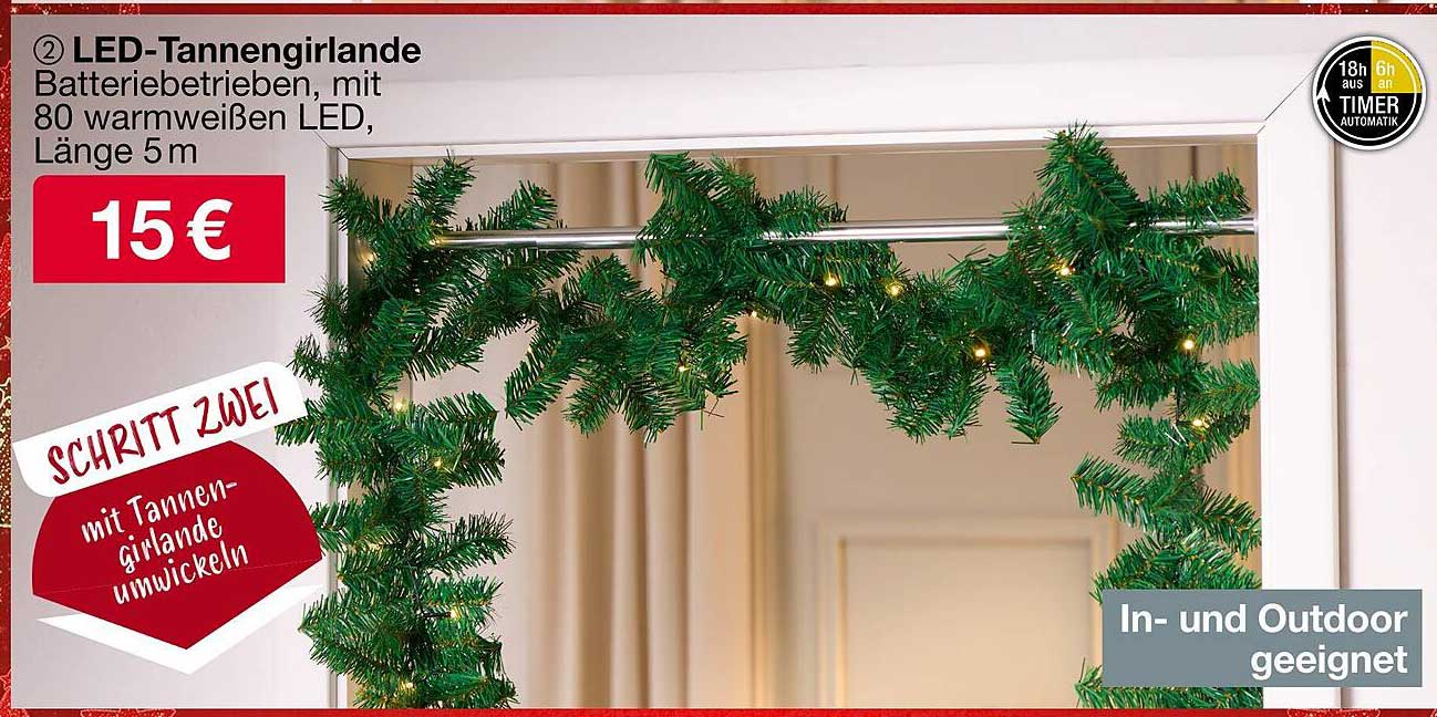 LED-Tannengirlande Batteriebetrieben, mit 80 warmweißen LED, Länge 5 m