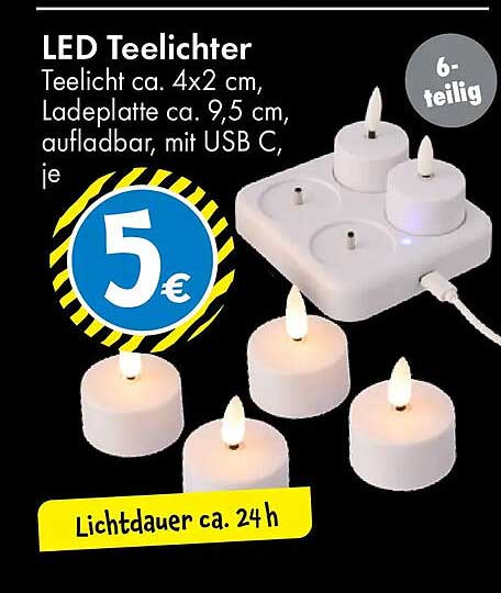 LED Teelichter 6-teilig mit Ladeplatte