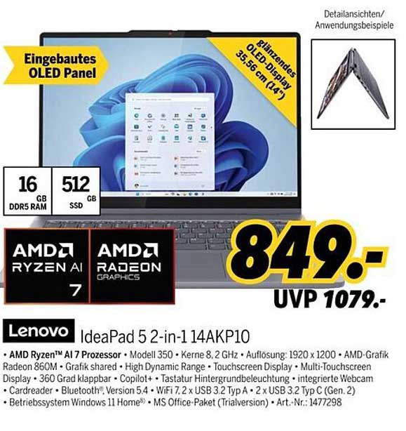 Lenovo IdeaPad 5 2-in-1 14AKP10 - Hochleistungs-Laptop mit OLED-Display