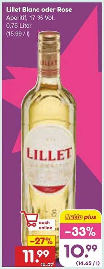 Lillet Blanc oder Rosé - Aperitif, 17 % Vol., 0,75 Liter
