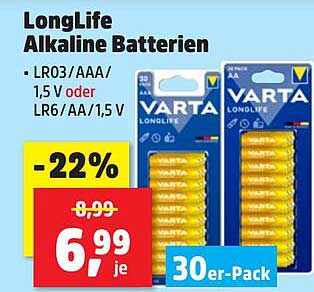 LongLife Alkaline Batterien - 30er-Pack