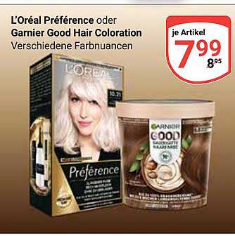 L'Oréal Préférence oder Garnier Good Hair Coloration - Verschiedene Farbnuancen