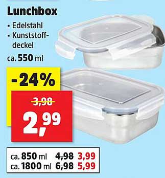 Lunchbox - Edelstahl mit Kunststoffdeckel, ca. 550 ml