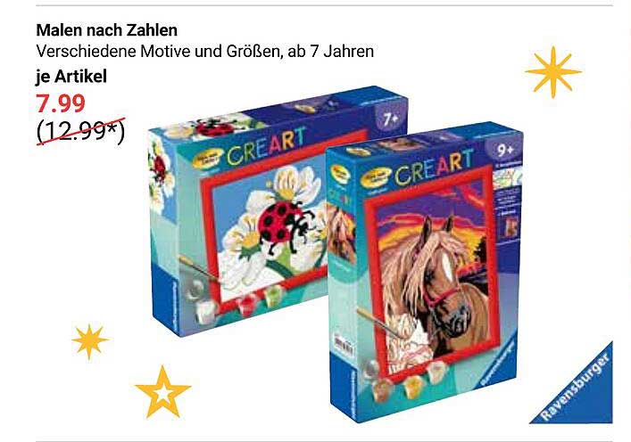 Malen nach Zahlen – Verschiedene Motive und Größen, ab 7 Jahren