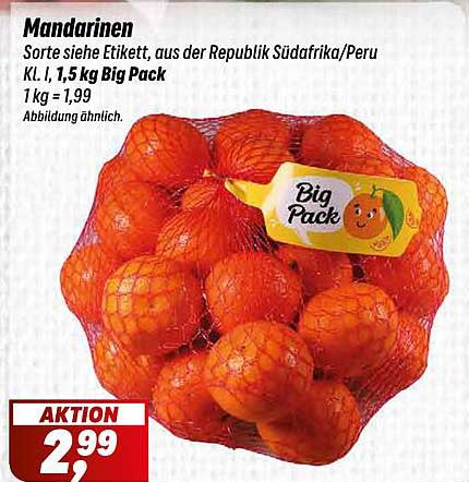 Mandarinen Big Pack 1,5 kg für nur 2,99 €