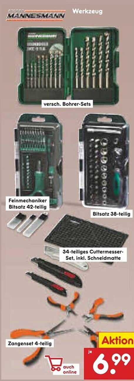 MANNESMANN Werkzeugset - 34-teiliges Cuttermesser-Set, inkl. Schneidmatte