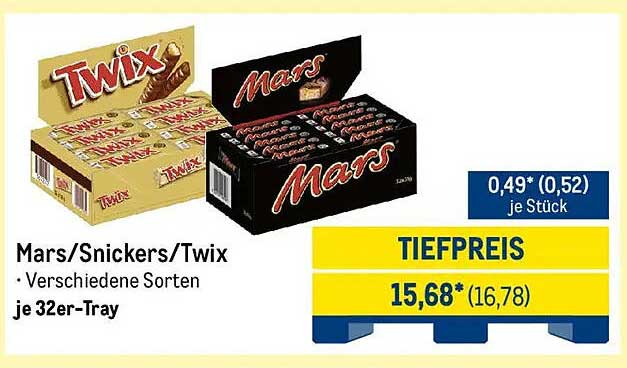 Mars/Snickers/Twix - 32er-Tray in verschiedenen Sorten