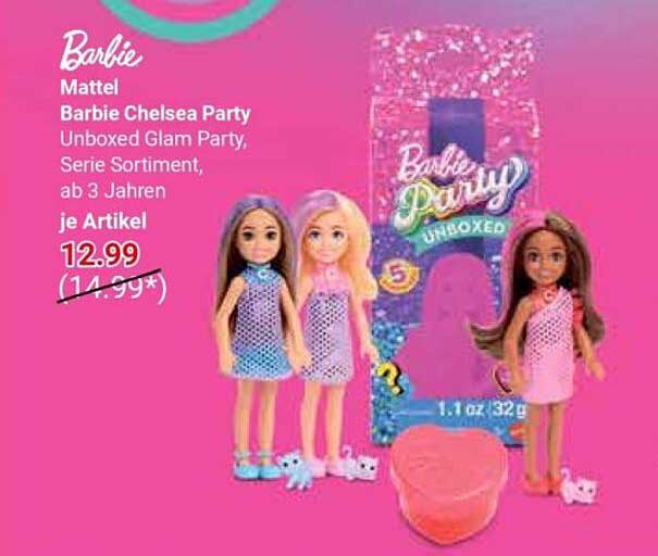 Mattel Barbie Chelsea Party Unboxed Glam Party