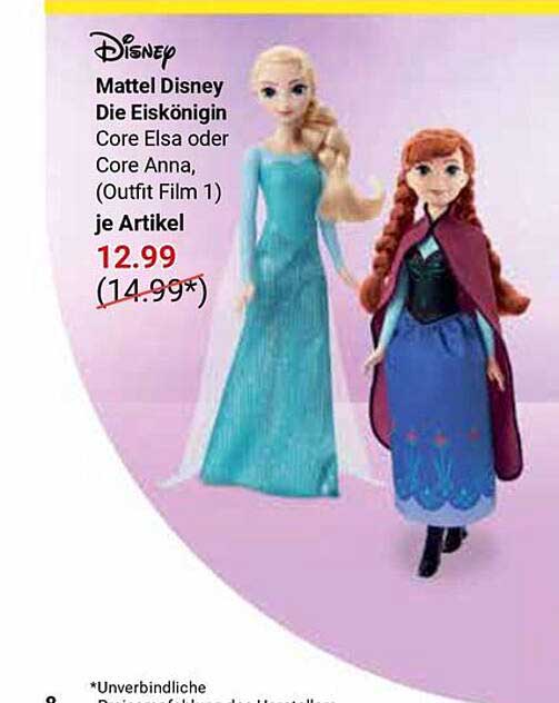 Mattel Disney Die Eiskönigin Core Elsa oder Core Anna (Outfit Film 1) je Artikel