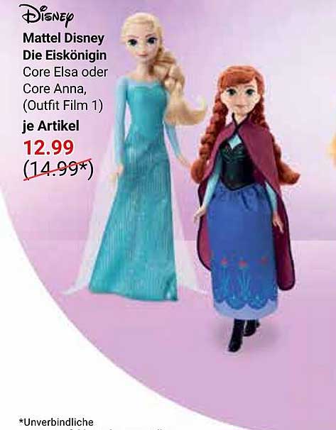 Mattel Disney Die Eiskönigin Core Elsa oder Core Anna (Outfit Film 1)