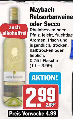 Maybach Rebsortenweine oder Secco