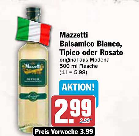 Mazzetti Balsamico Bianco, Tipico oder Rosato - original aus Modena, 500 ml Flasche