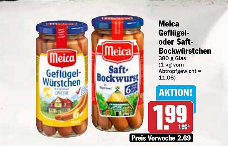 Meica Geflügel- oder Saft-Bockwürstchen 380 g Glas