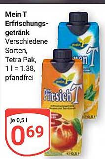 Mein T Erfrischungsgetränk in verschiedenen Sorten, Tetra Pak, 0,5 l für 0,69 €