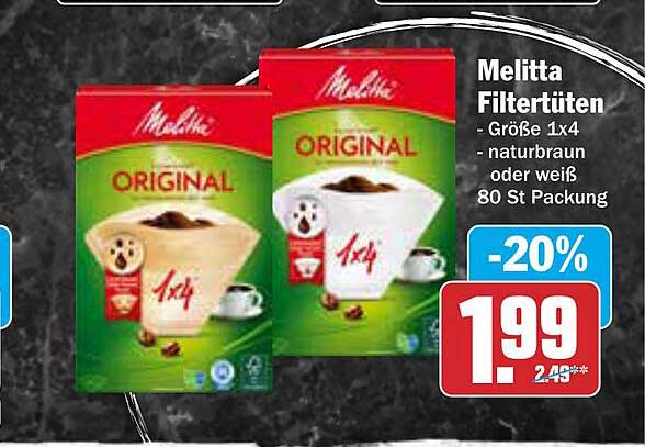 Melitta Filtertüten 1x4 - naturbraun oder weiß, 80 St. Packung